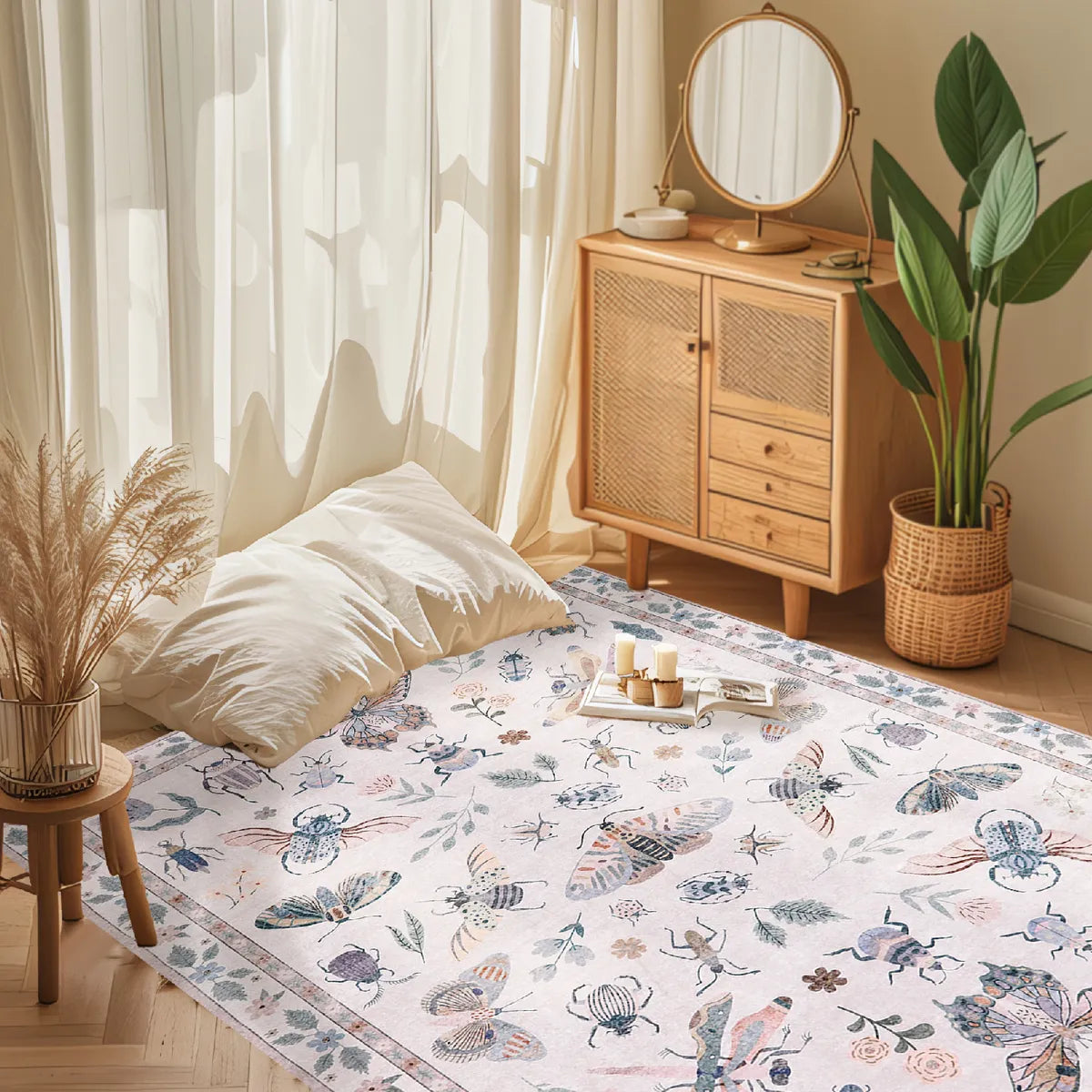 Vionnet Washable Modern Parisian Insect Light Pink Rug1 Area Rugs Lahome