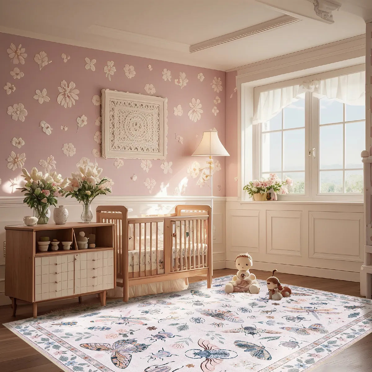 Vionnet Washable Modern Parisian Insect Light Pink Rug1 Area Rugs Lahome