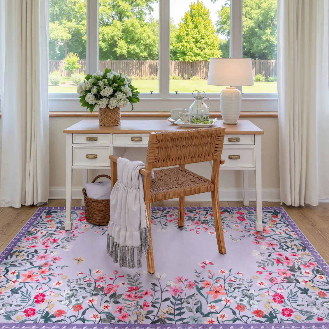 Solene Washable Modern Blooming Floral Garden Purple Rug Area Rugs Lahome 4' x 6'