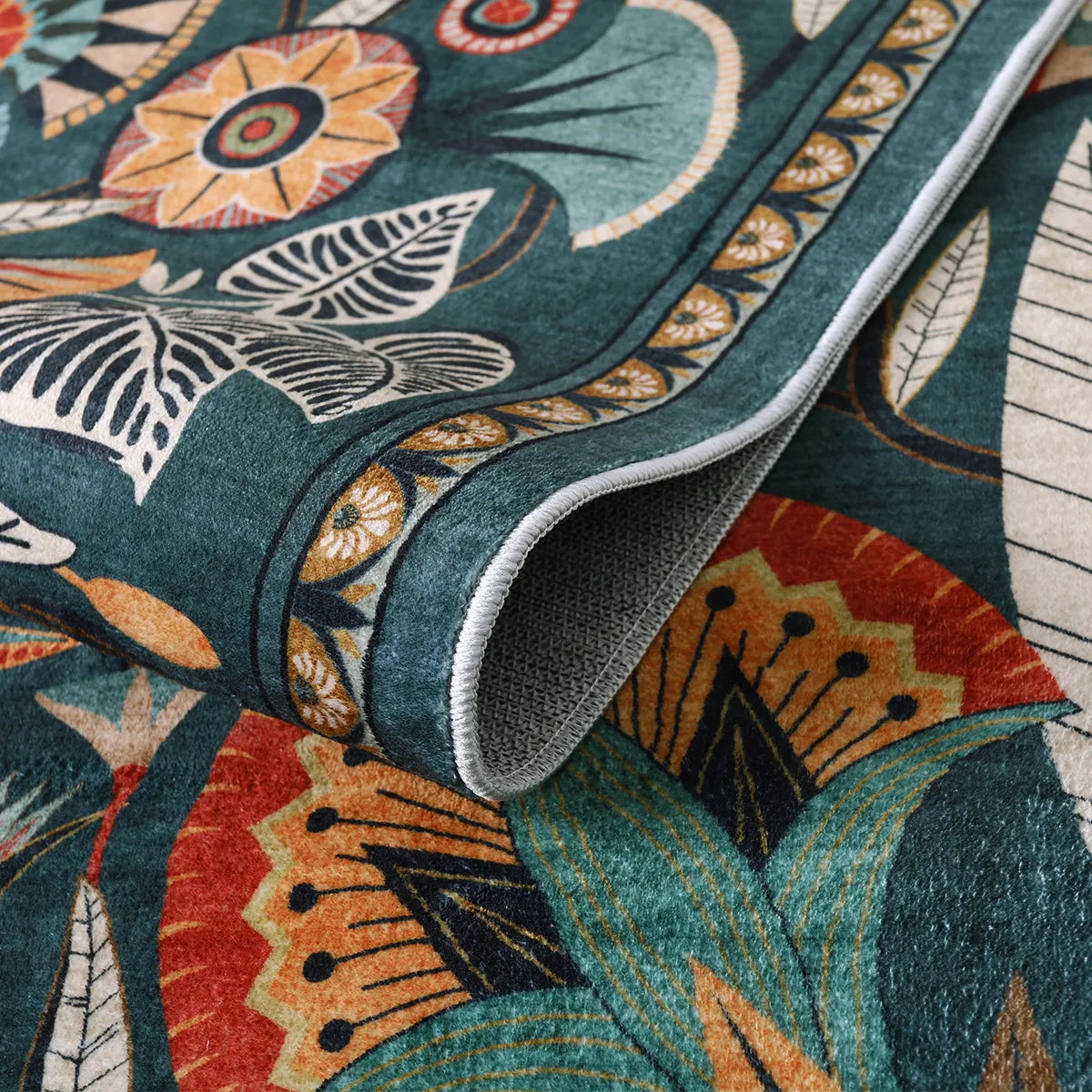 Zaya Washable Egyptian-Inspired Botanical Teal Blue Rug Rugs Lahome