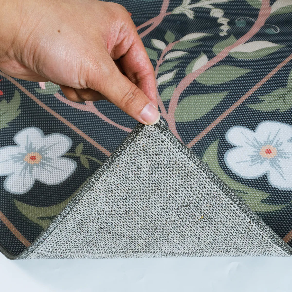 Fleurie Washable Boho Floral Charcoal Indoor/Outdoor Area Rug Area Rugs Lahome