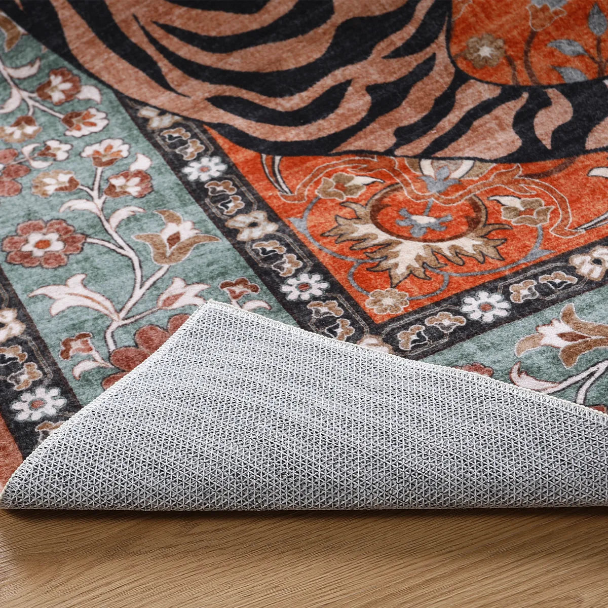 Rava Washable Wild Tiger Red Rug Area Rugs Lahome