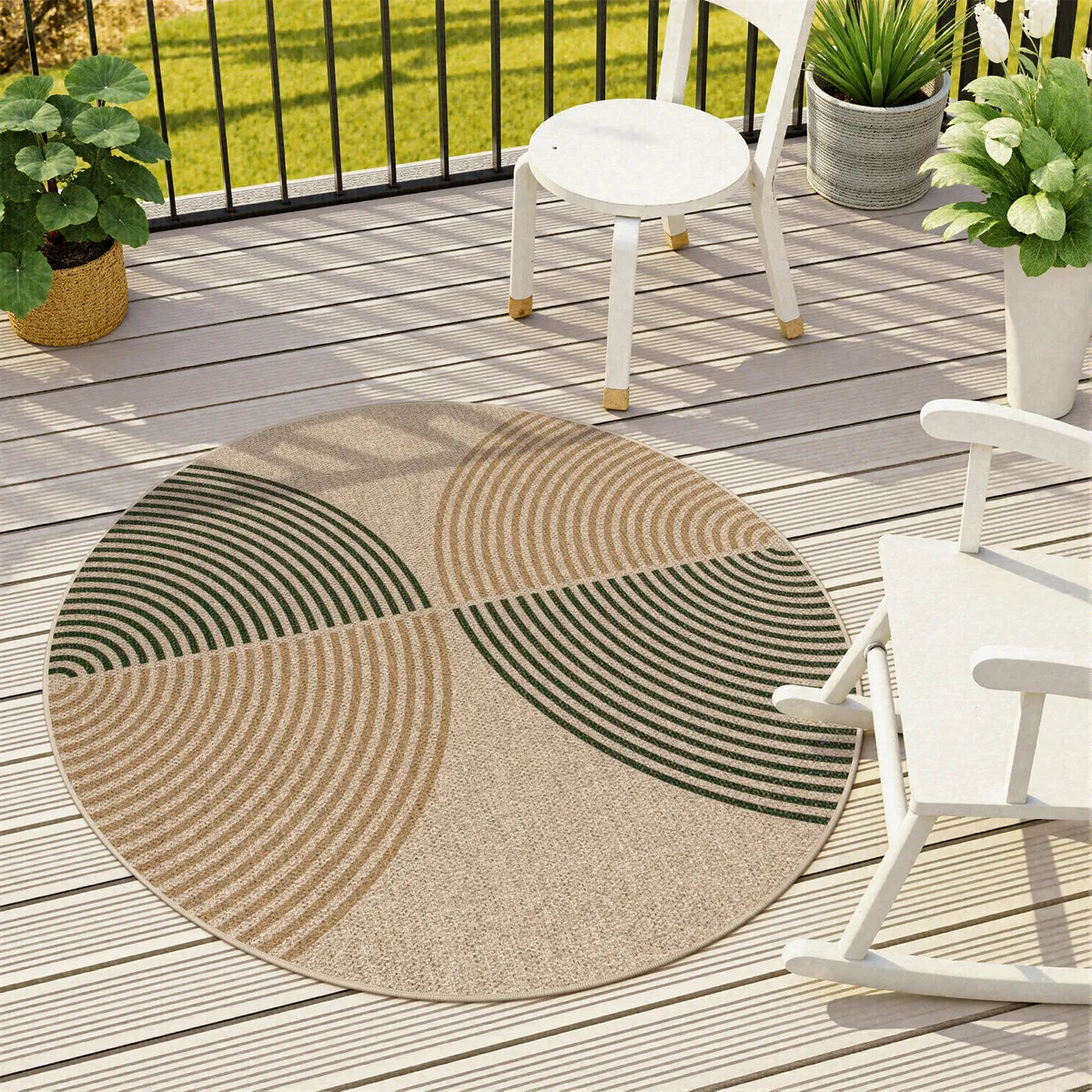 Enfys Washable Modern Rainbow Easy Jute Natural/Beige Indoor/Outdoor Rug Clearance Rugs Lahome 4' Round