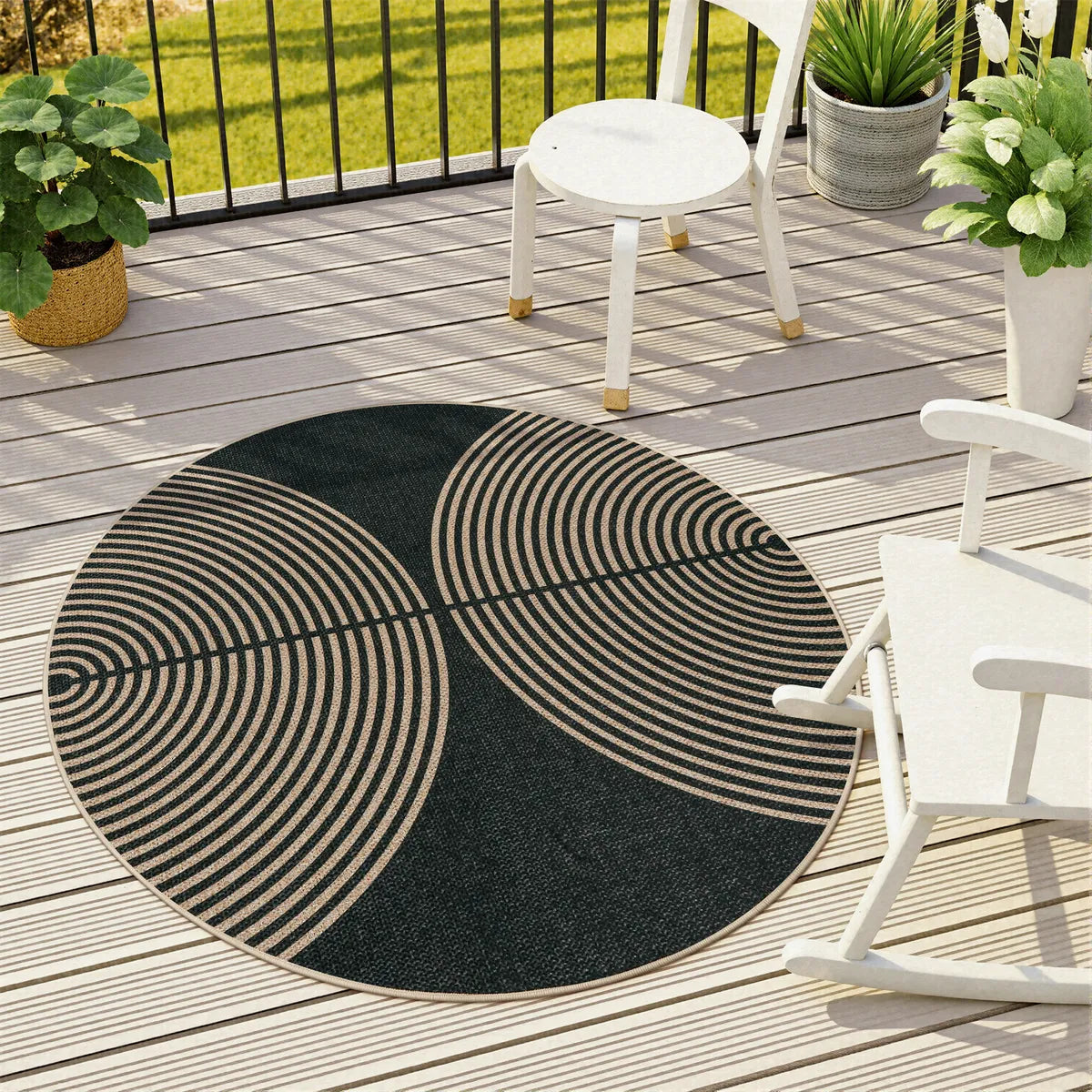 Enfys Washable Modern Rainbow Easy Jute Black Indoor/Outdoor Rug Clearance Rugs Lahome 4' Round