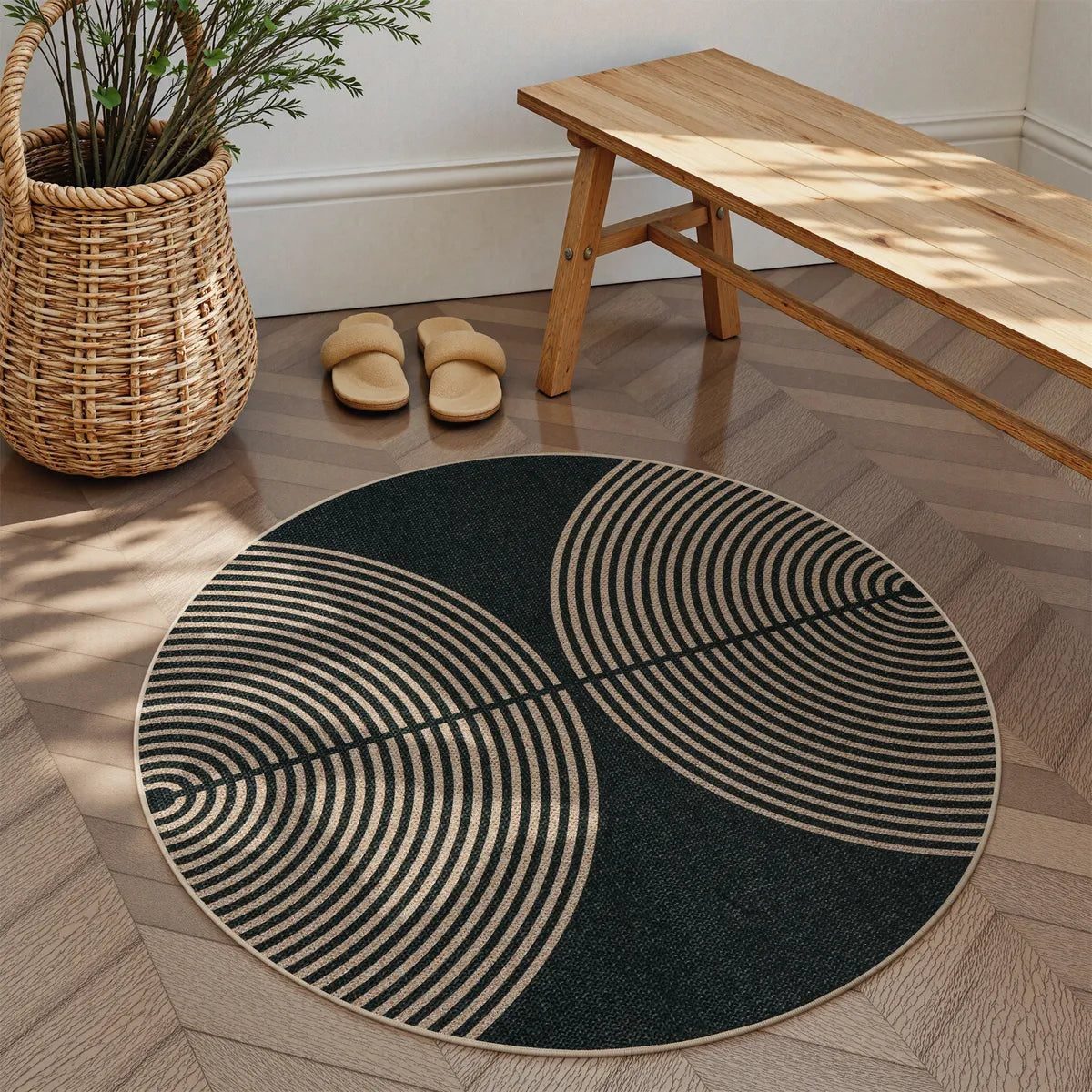 Enfys Washable Modern Rainbow Easy Jute Black Indoor/Outdoor Rug Clearance Rugs Lahome