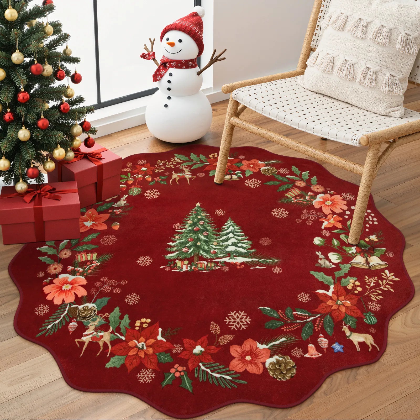 Nicolas Christmas Washable Floral Bell Red Rug Area Rugs Lahome