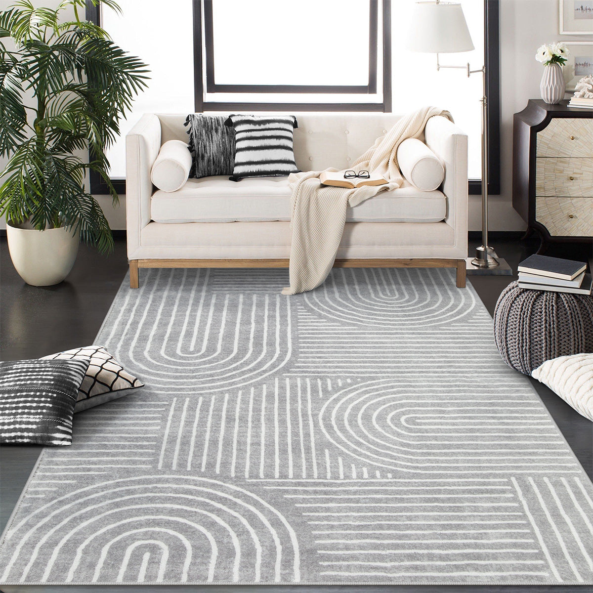 Darrell Washable Abstract Rainbow Stripe Grey/White Rug Clearance Rugs Lahome