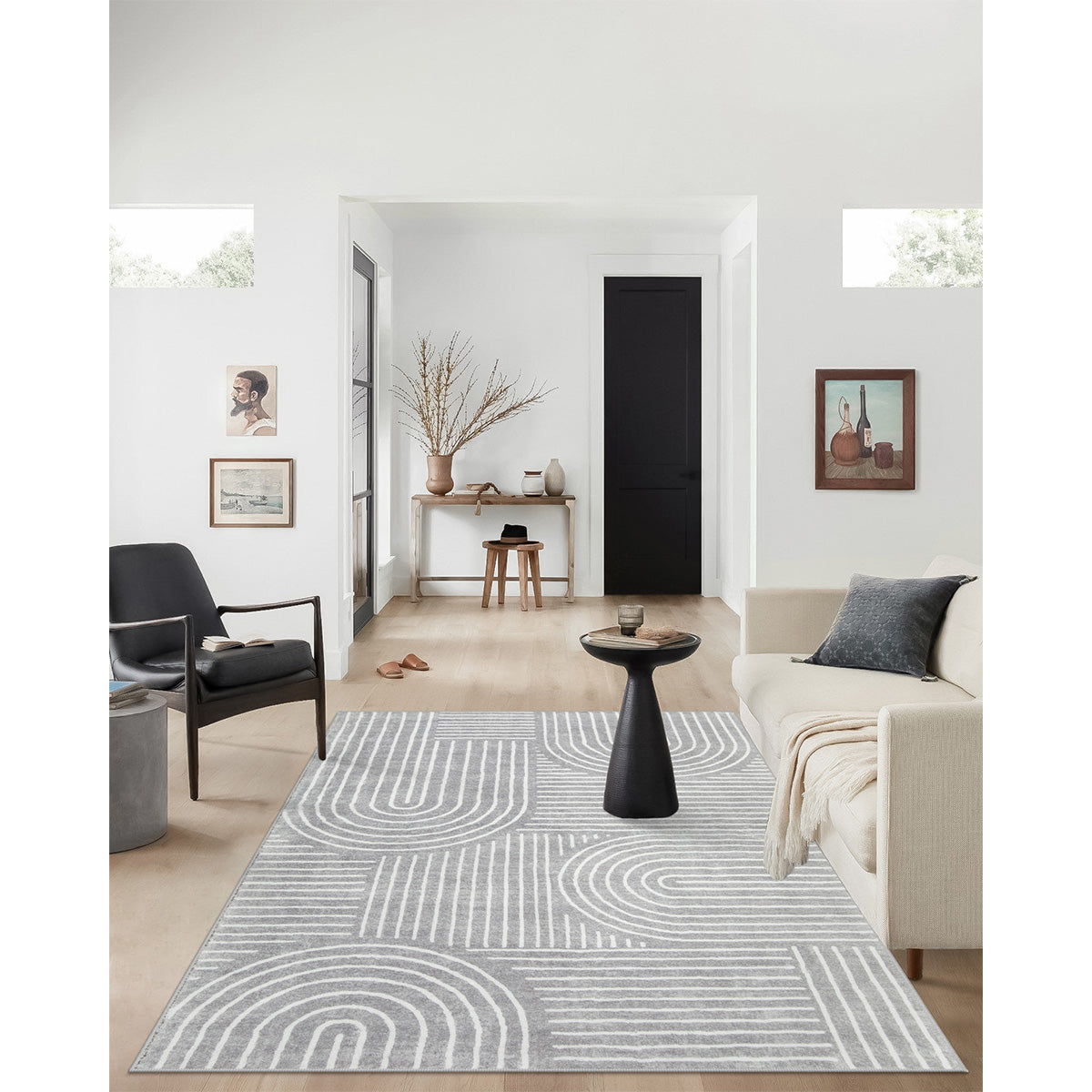 Darrell Washable Abstract Rainbow Stripe Grey/White Rug Clearance Rugs Lahome