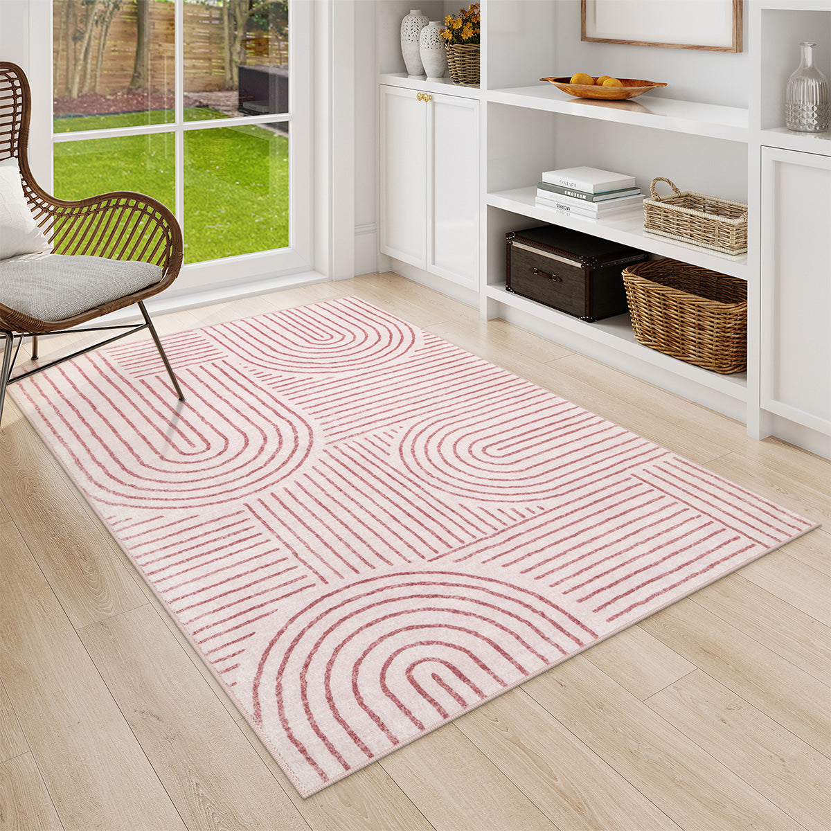 Darrell Washable Abstract Rainbow Stripe Pink/White Rug Clearance Rugs Lahome