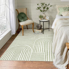 Darrell Washable Abstract Rainbow Stripe Green/White Rug Area Rugs Lahome