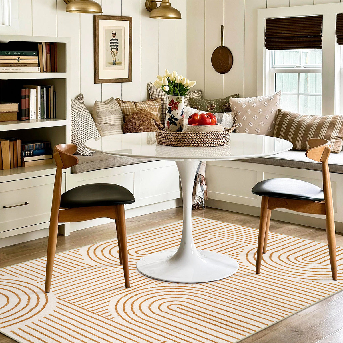 Darrell Washable Abstract Rainbow Stripe Orange/White Rug Area Rugs Lahome