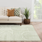 Darrell Washable Abstract Rainbow Stripe Green/White Rug Area Rugs Lahome