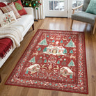 Kylian Christmas Washable Winter Snow House Red Rug Area Rugs Lahome