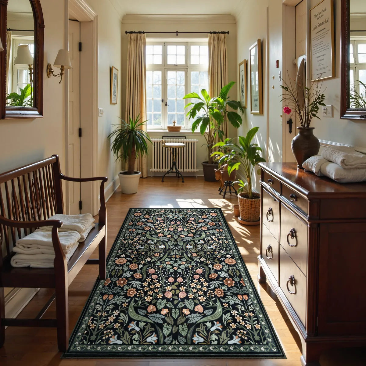 4' x 6' Lahome Washable Maximalism Vibrant Blossom Floral Black Area Rug for Living Room.