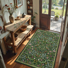 Claude Washable Maximalism Vibrant Blossom Floral Dark Green Rug Area Rugs Lahome