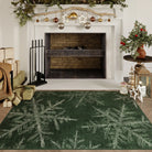 Perle Christmas Washable Crystal Snowflake Green Rug Area Rugs Lahome