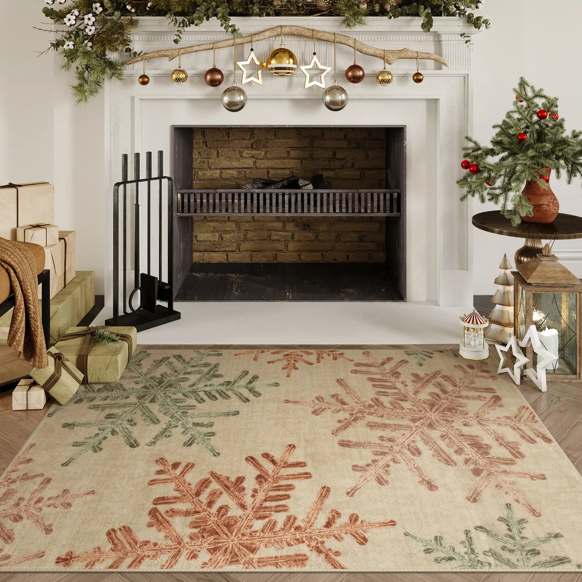 Perle Christmas Washable Crystal Snowflake Colorful Rug Area Rugs Lahome 4' x 6'
