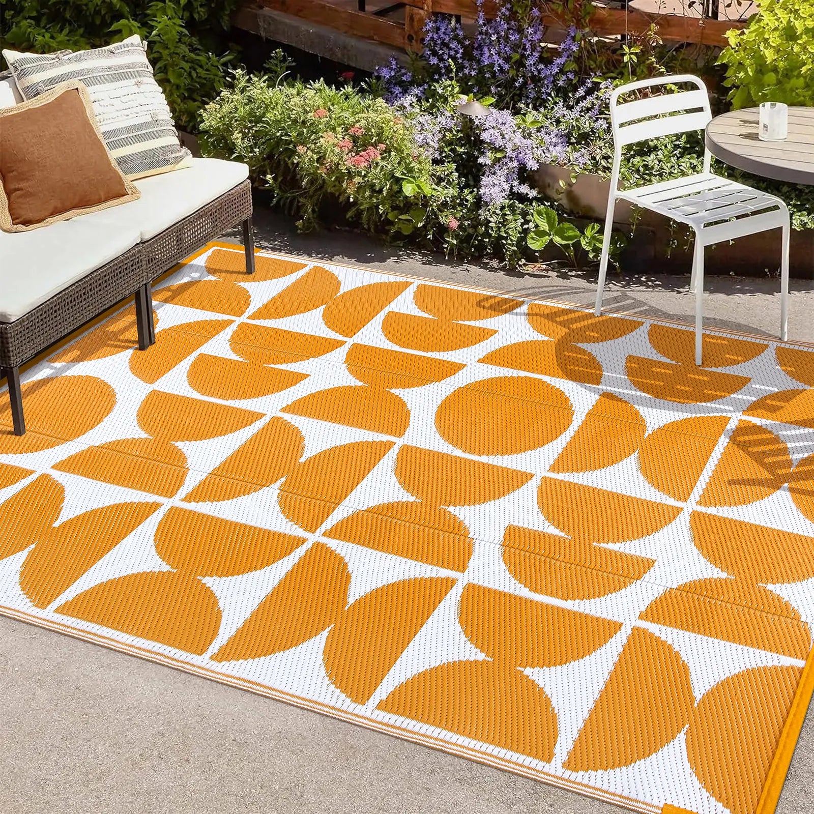 Isaline Boho Waterproof Reversible Orange Indoor/Outdoor Rug Rugs Lahome