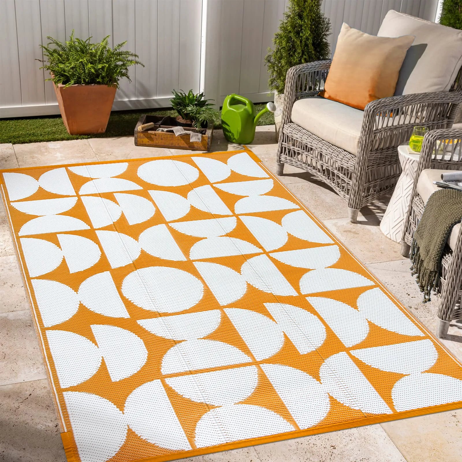Isaline Boho Waterproof Reversible Orange Indoor/Outdoor Rug Rugs Lahome