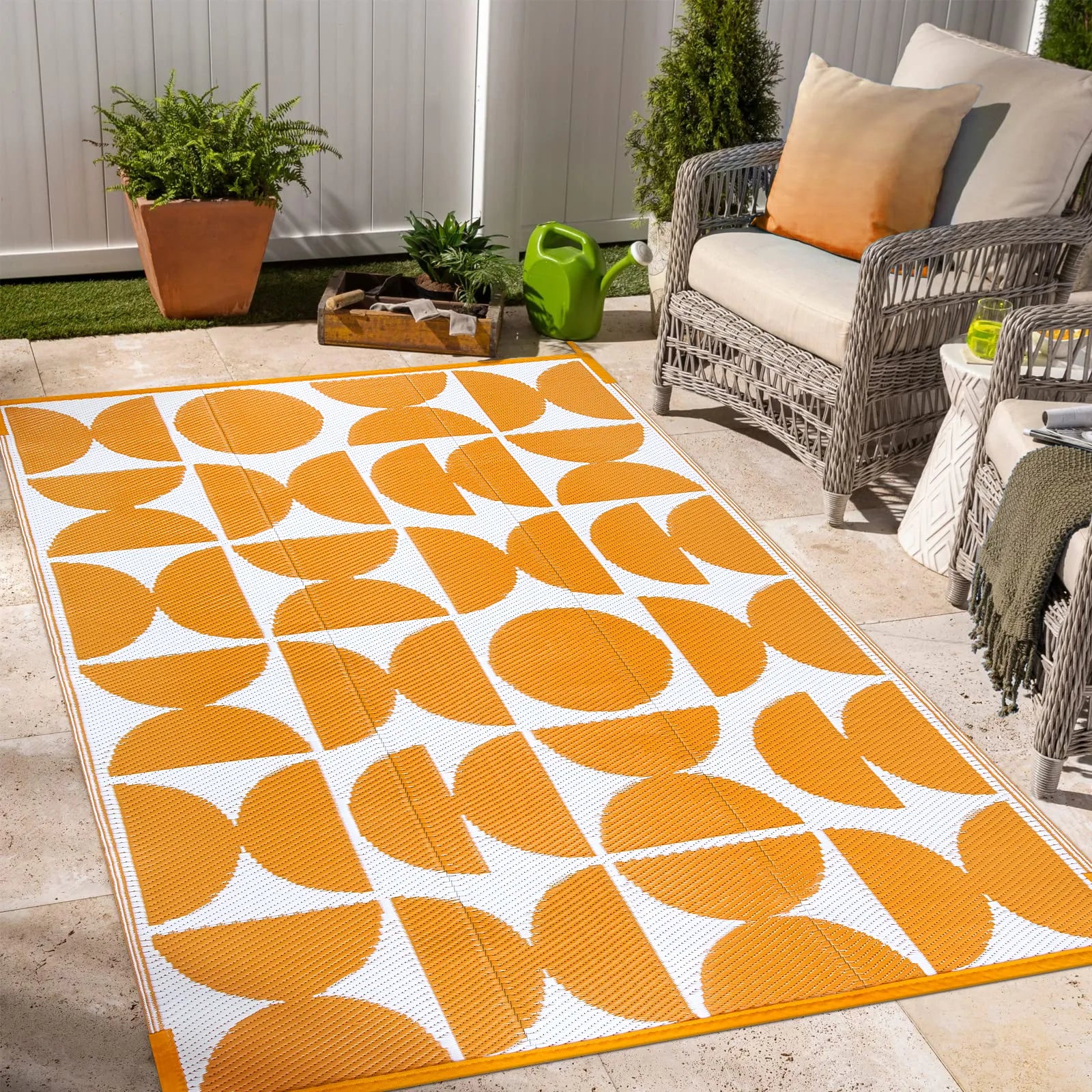 Isaline Boho Waterproof Reversible Orange Indoor/Outdoor Rug Rugs Lahome 4' x 6'
