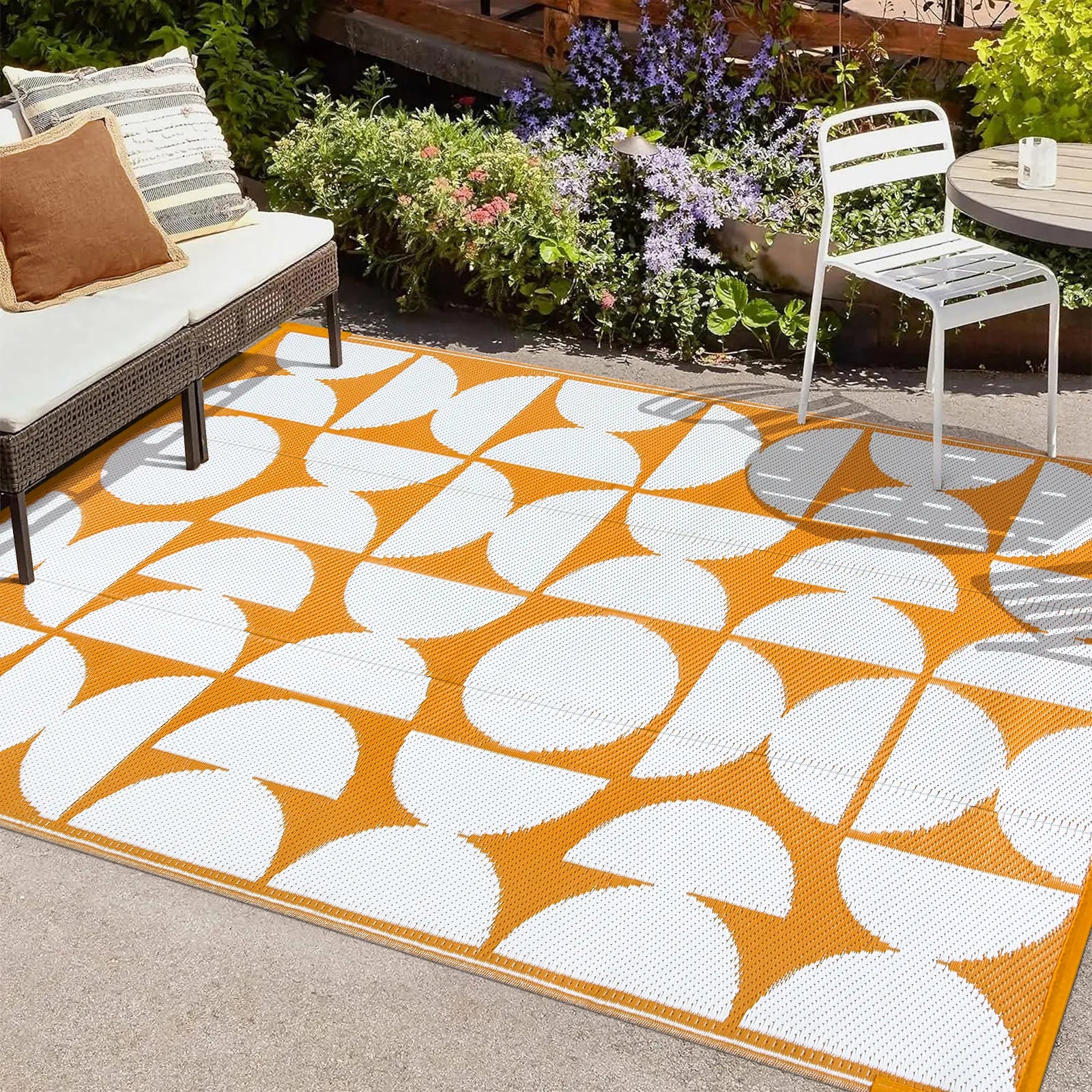 Isaline Boho Waterproof Reversible Orange Indoor/Outdoor Rug Rugs Lahome