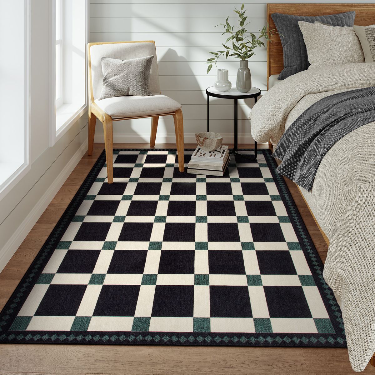 Louise Washable Modern Playful Checkered Black Rug Area Rugs Lahome 4' x6'