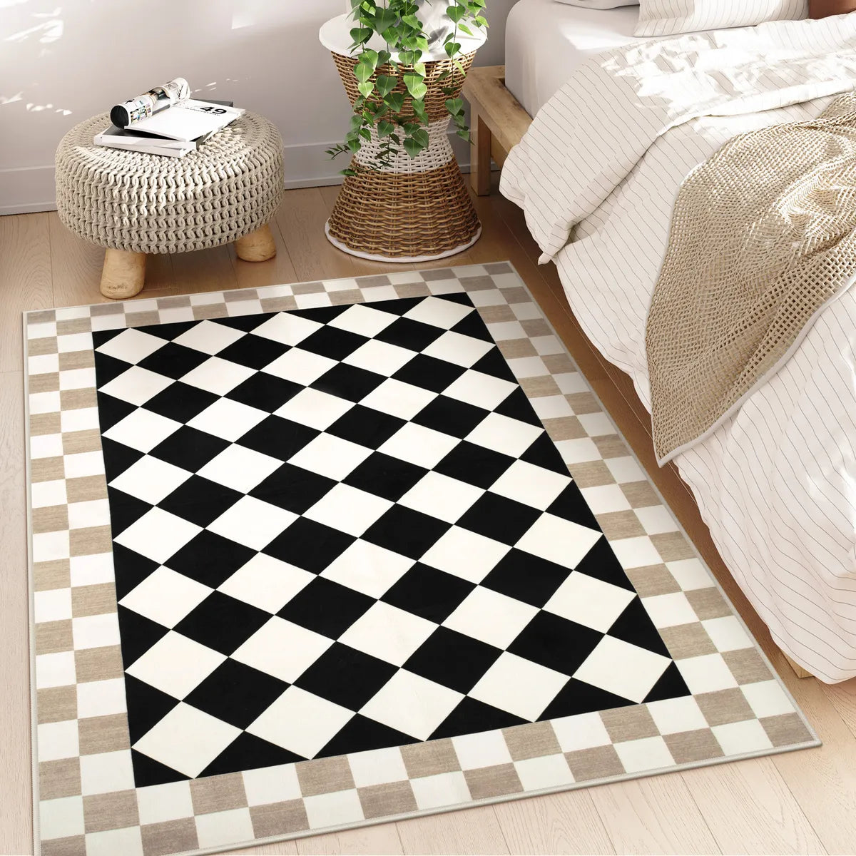 Virginie Washable Modern Checkerboard Black/White Rug Rugs Lahome