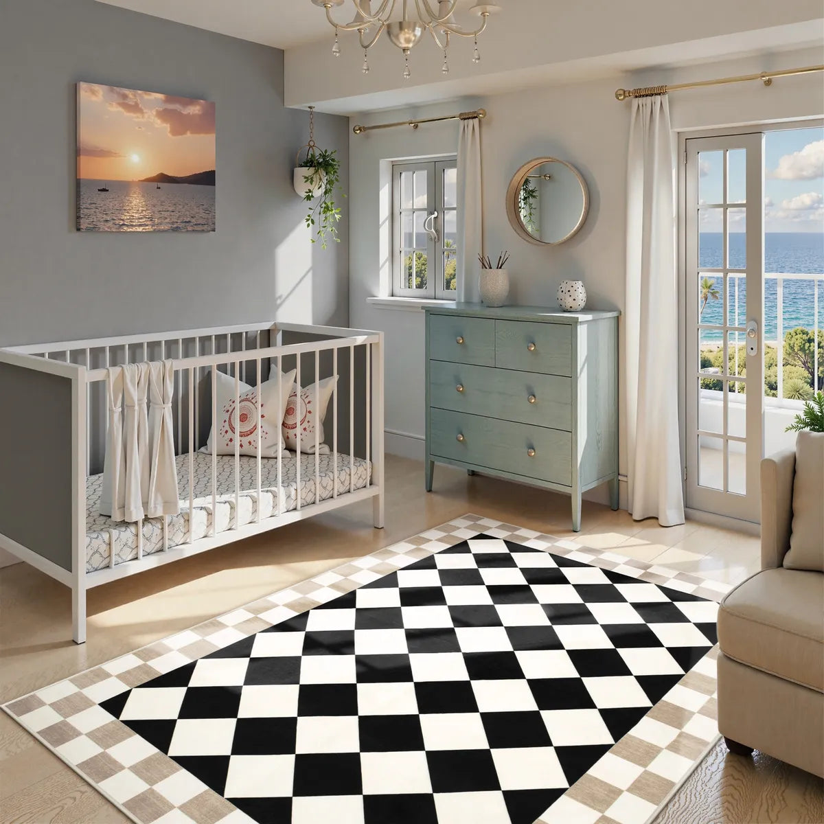 Virginie Washable Modern Checkerboard Black/White Rug Rugs Lahome