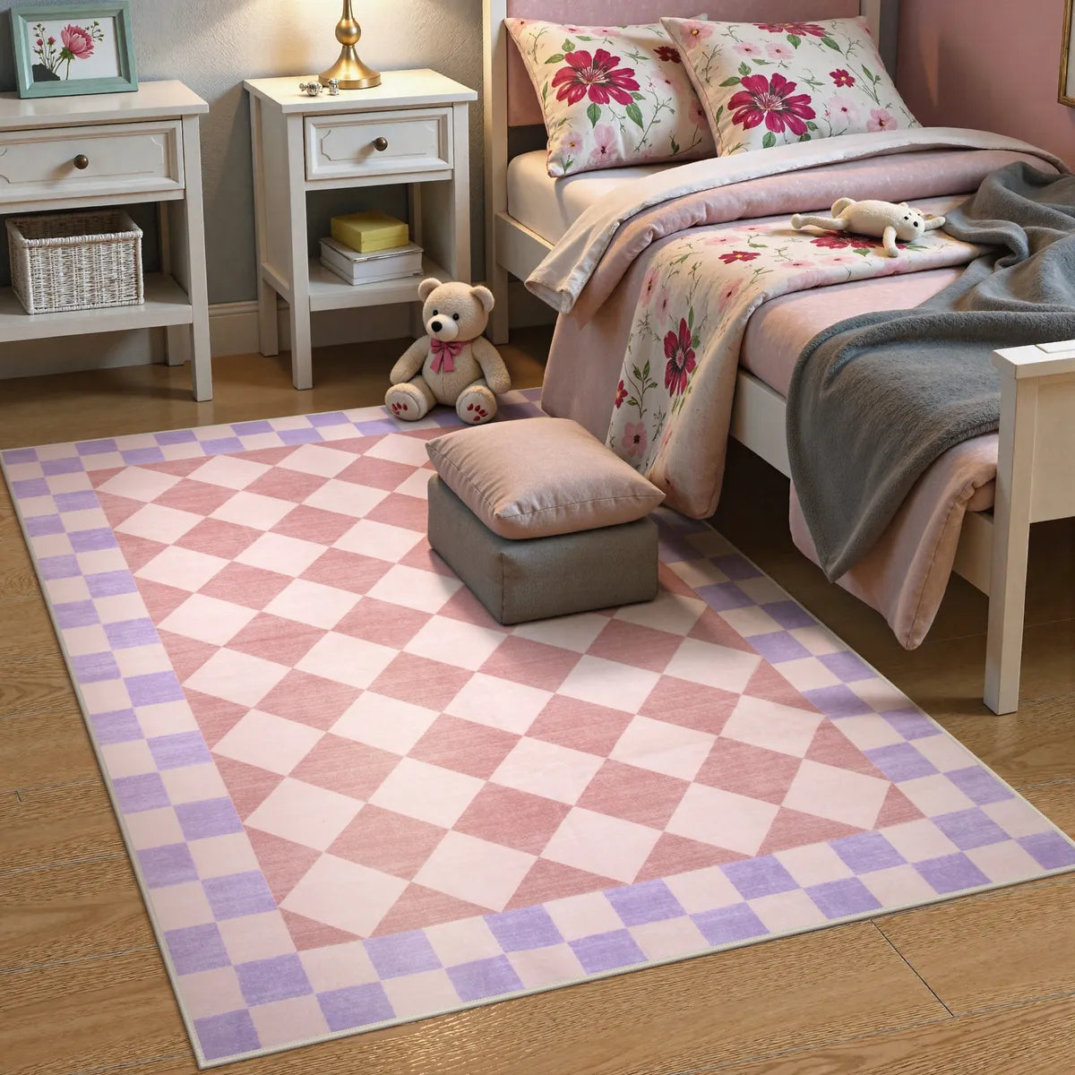 Virginie Washable Modern Checkerboard Pink/Purple Rug Rugs Lahome