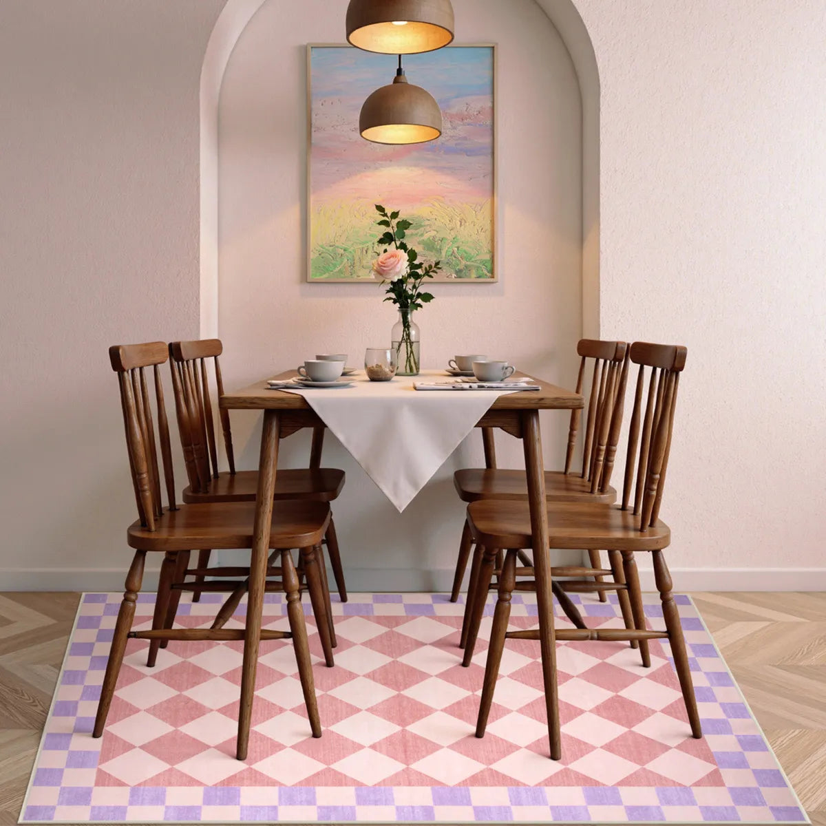Virginie Washable Modern Checkerboard Pink/Purple Rug Rugs Lahome
