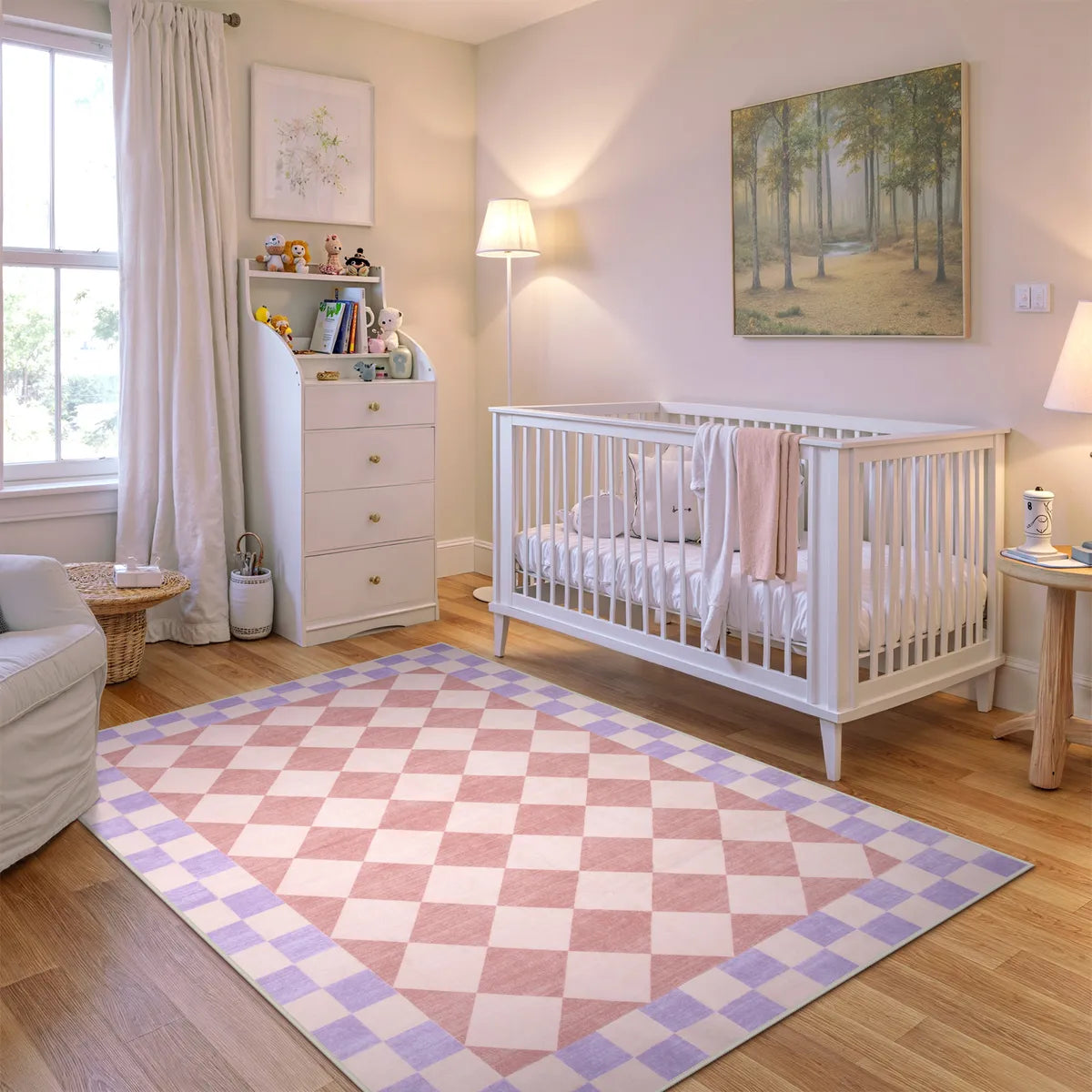 Virginie Washable Modern Checkerboard Pink/Purple Rug Rugs Lahome 4' x 6'