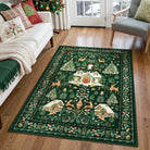 Kylian Christmas Washable Winter Snow House Green Rug Area Rugs Lahome