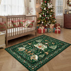 Kylian Christmas Washable Winter Snow House Green Rug Area Rugs Lahome