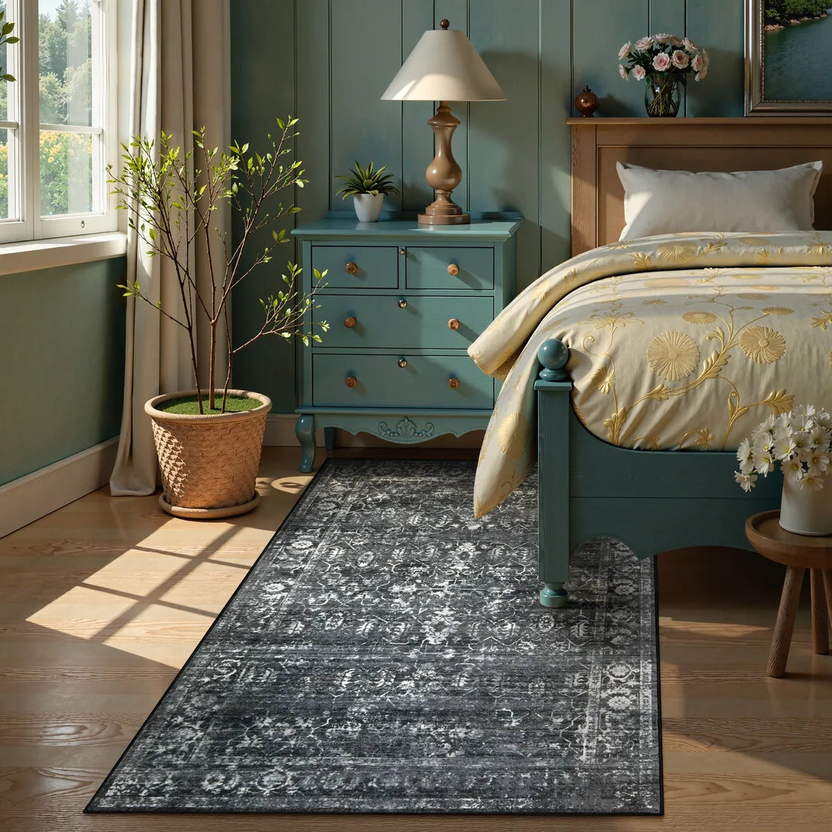 Margot Washable Vintage Distressed Black/Grey Rug Area Rugs Lahome