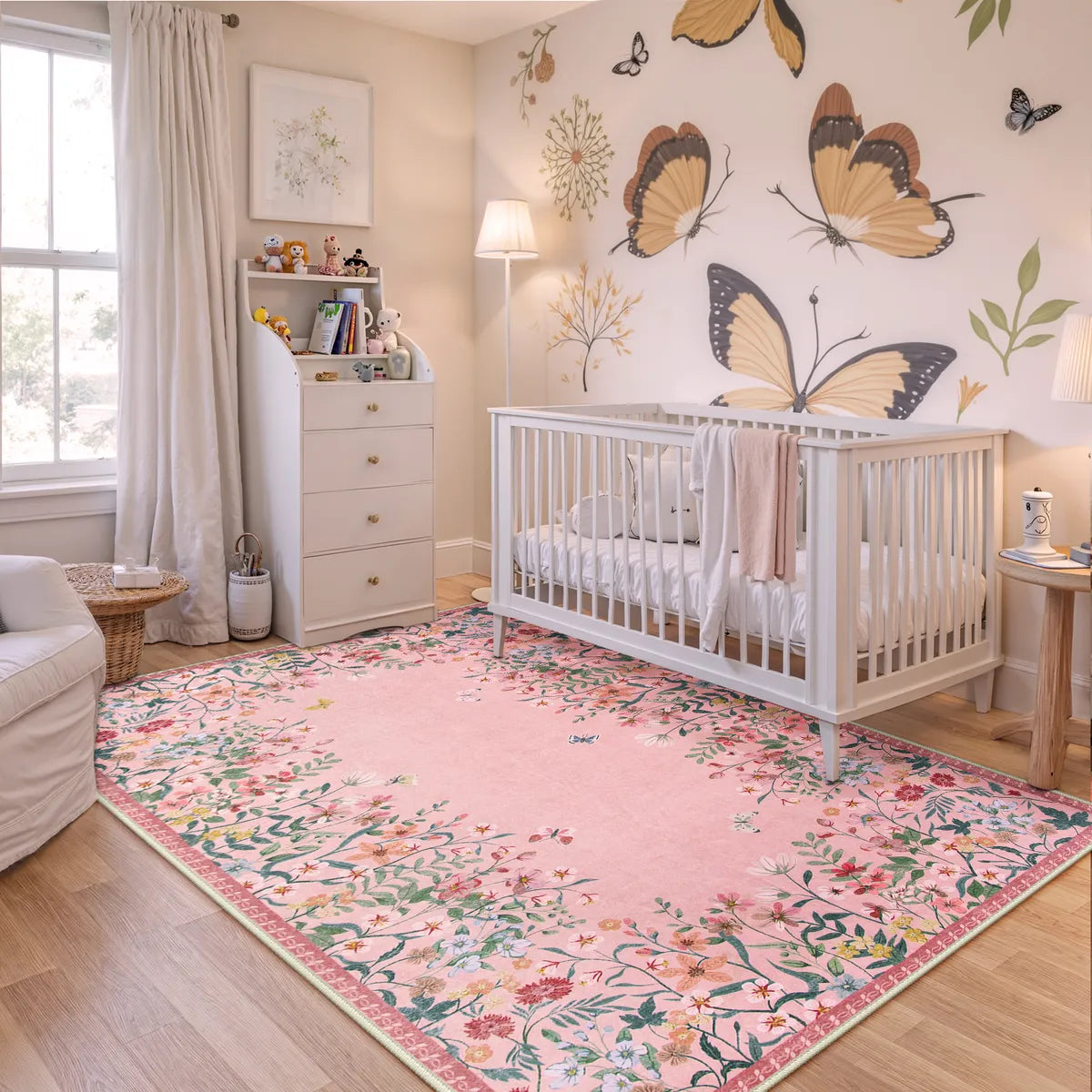 Clearance Solene Washable Modern Blooming Floral Garden Pink Rug Clearance Rugs Lahome