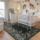 Solene Washable Modern Blooming Floral Garden Black Rug Area Rugs Lahome 5' x 7'