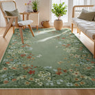 Solene Washable Modern Blooming Floral Garden Green Rug Area Rugs Lahome 4' x 6'
