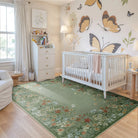 Solene Washable Modern Blooming Floral Garden Green Rug Area Rugs Lahome