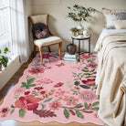 Flore Washable Boho Modern Parisian Floral Scalloped Pink Rug Area Rugs Lahome 4' x 6'