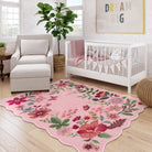 Flore Washable Boho Modern Parisian Floral Scalloped Pink Rug Area Rugs Lahome