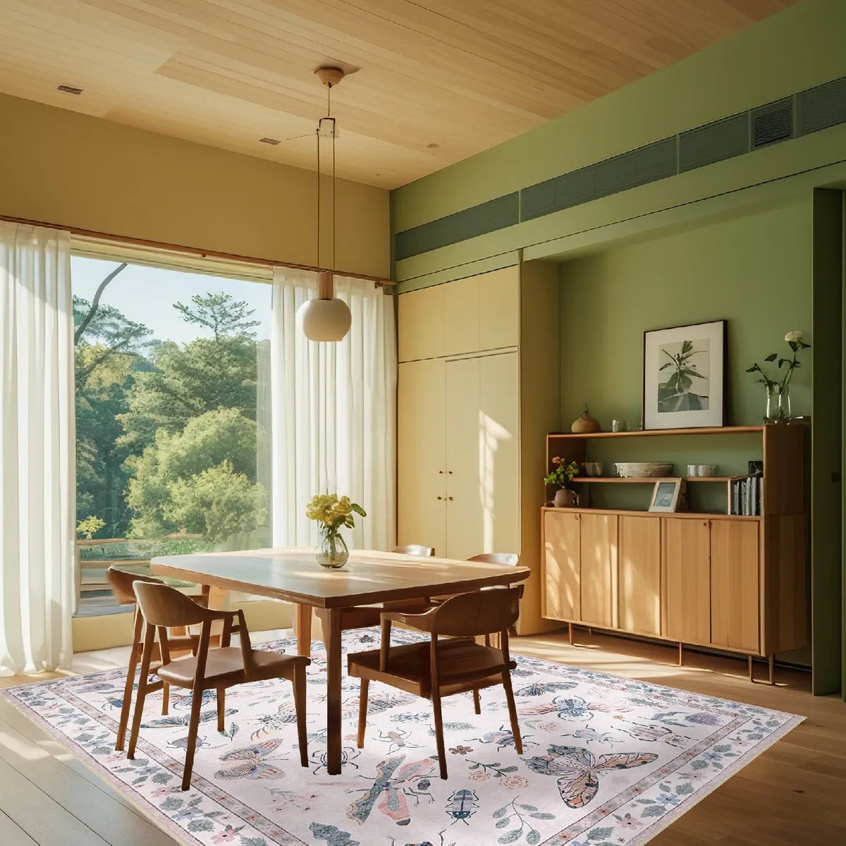 Vionnet Washable Modern Parisian Insect Light Pink Rug1 Area Rugs Lahome