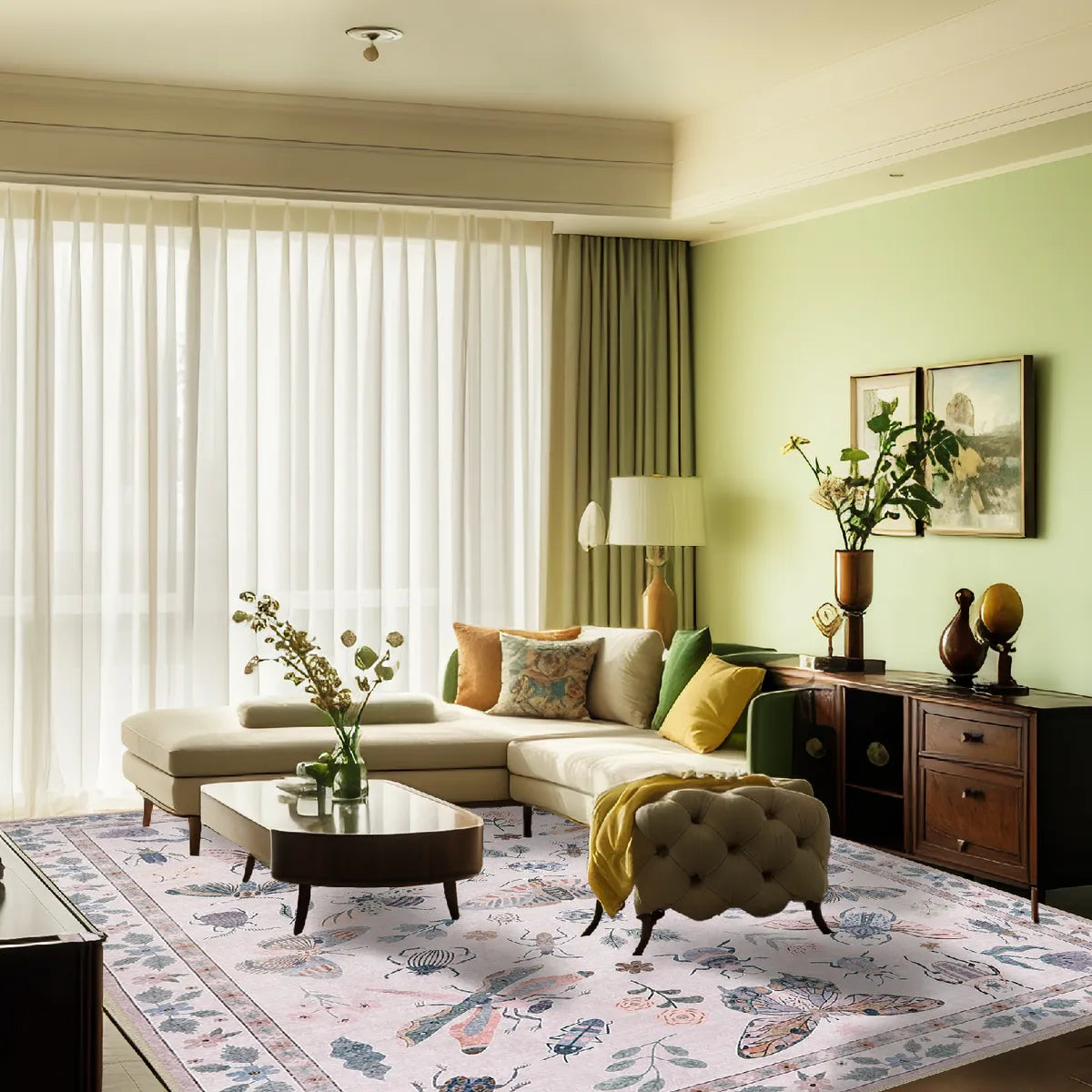 Vionnet Washable Modern Parisian Insect Light Pink Rug1 Area Rugs Lahome