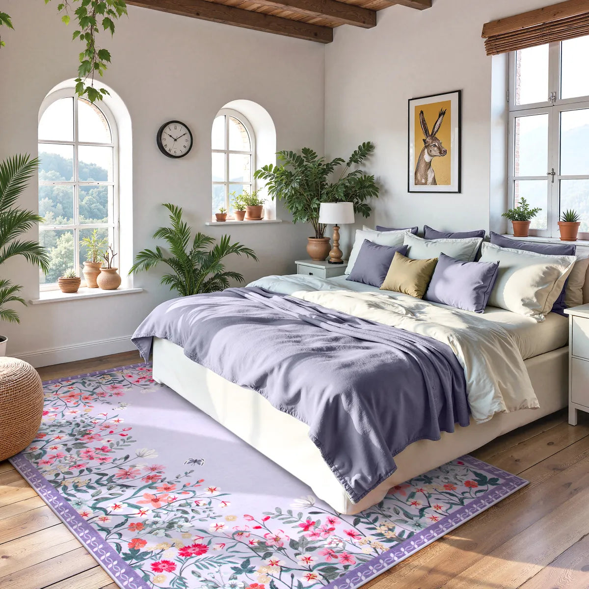 Solene Washable Modern Blooming Floral Garden Purple Rug Area Rugs Lahome