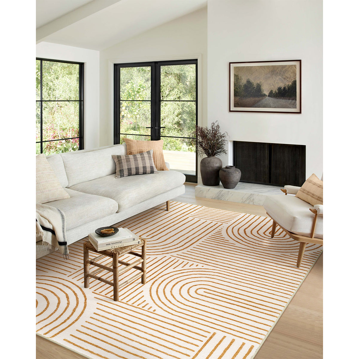 Darrell Washable Abstract Rainbow Stripe Orange/White Rug Area Rugs Lahome