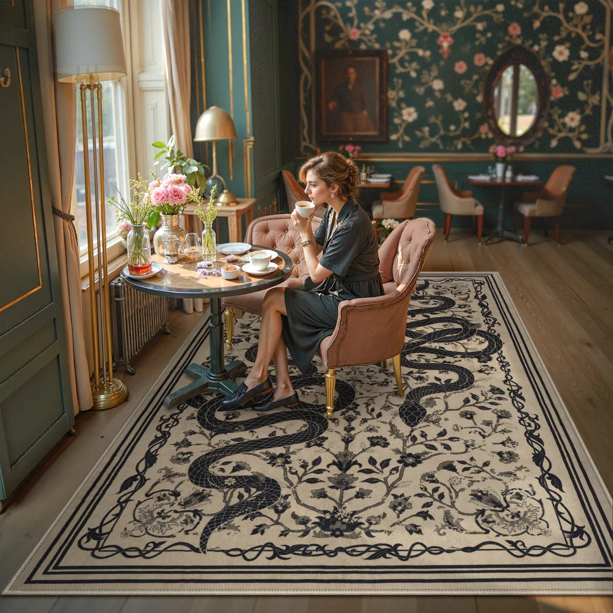 Serpente Washable Mystical Snake Brown Rug Area Rugs Lahome