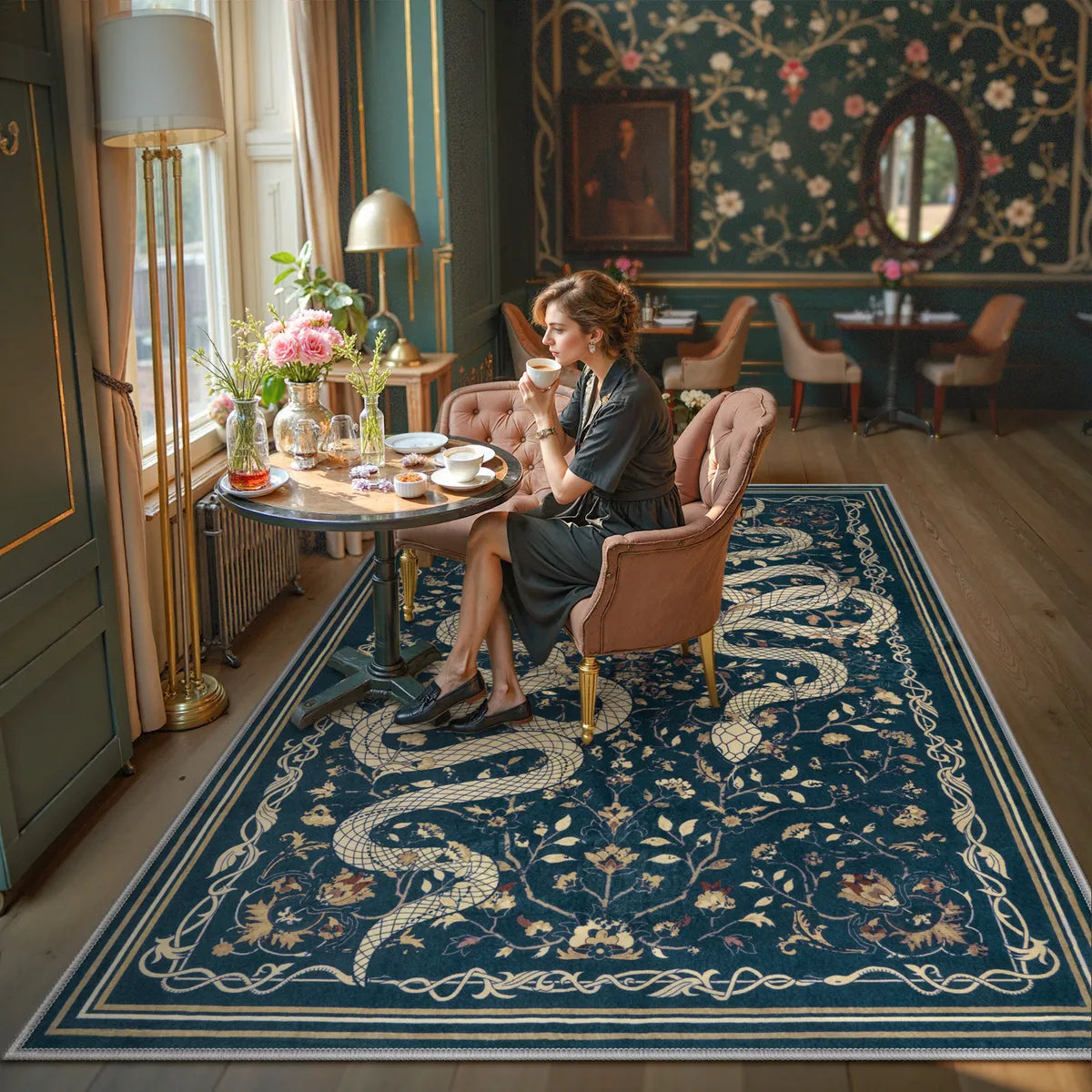 Serpente Washable Mystical Snake Blue Rug Area Rugs Lahome