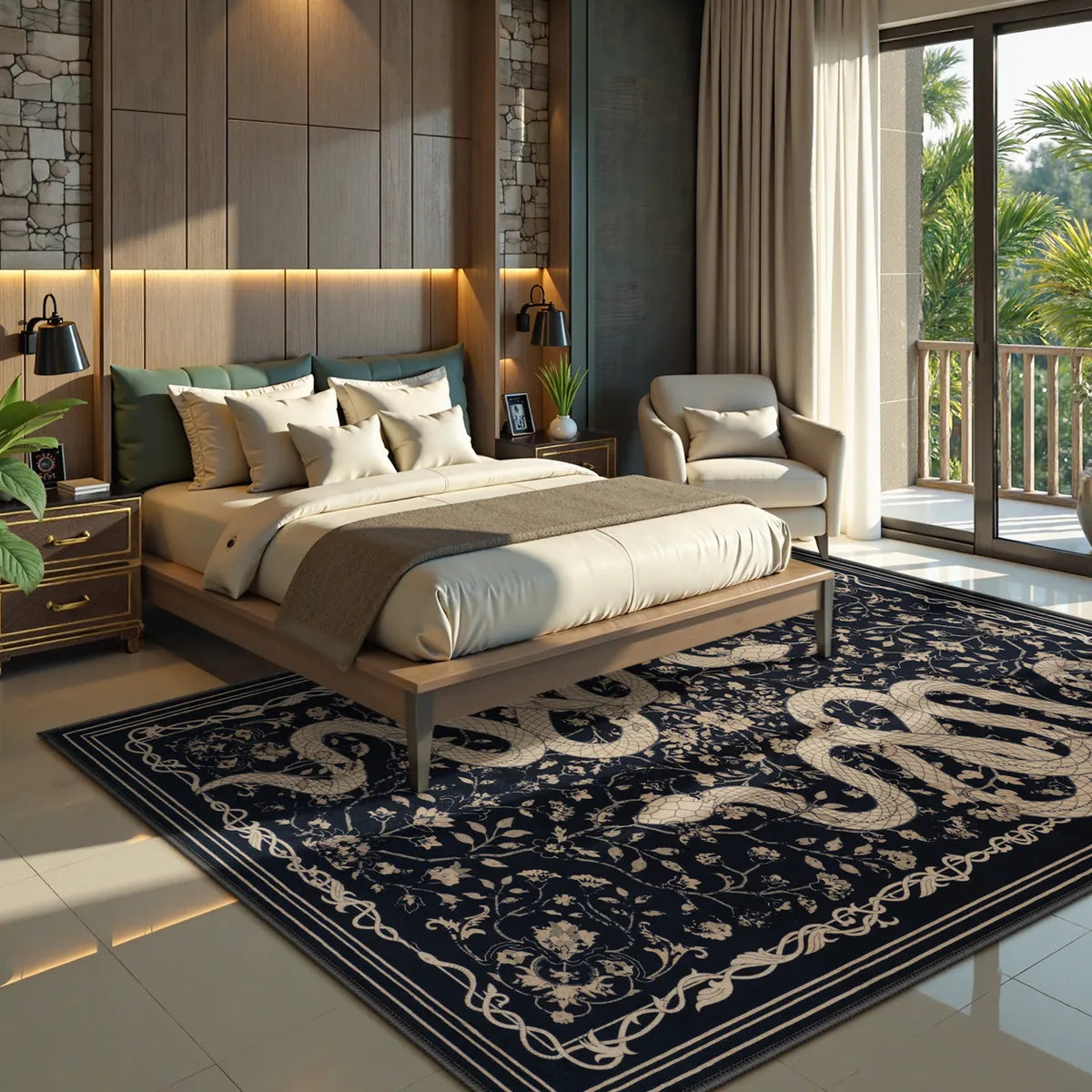 Serpente Washable Mystical Snake Black Rug Area Rugs Lahome