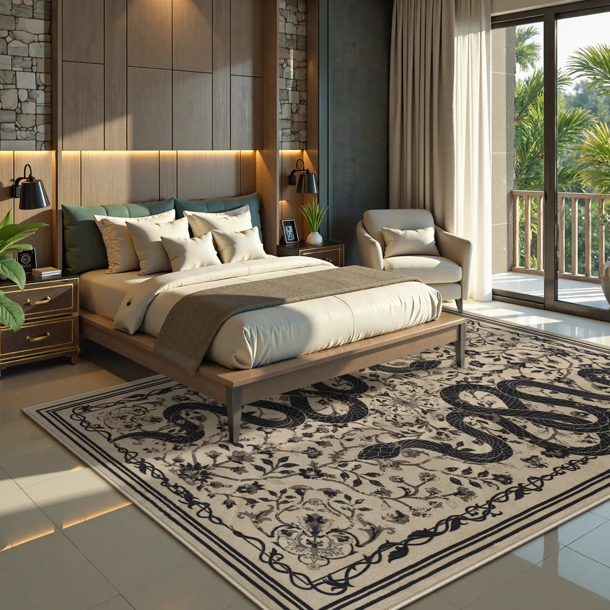 Serpente Washable Mystical Snake Brown Rug Area Rugs Lahome 5' x 7'