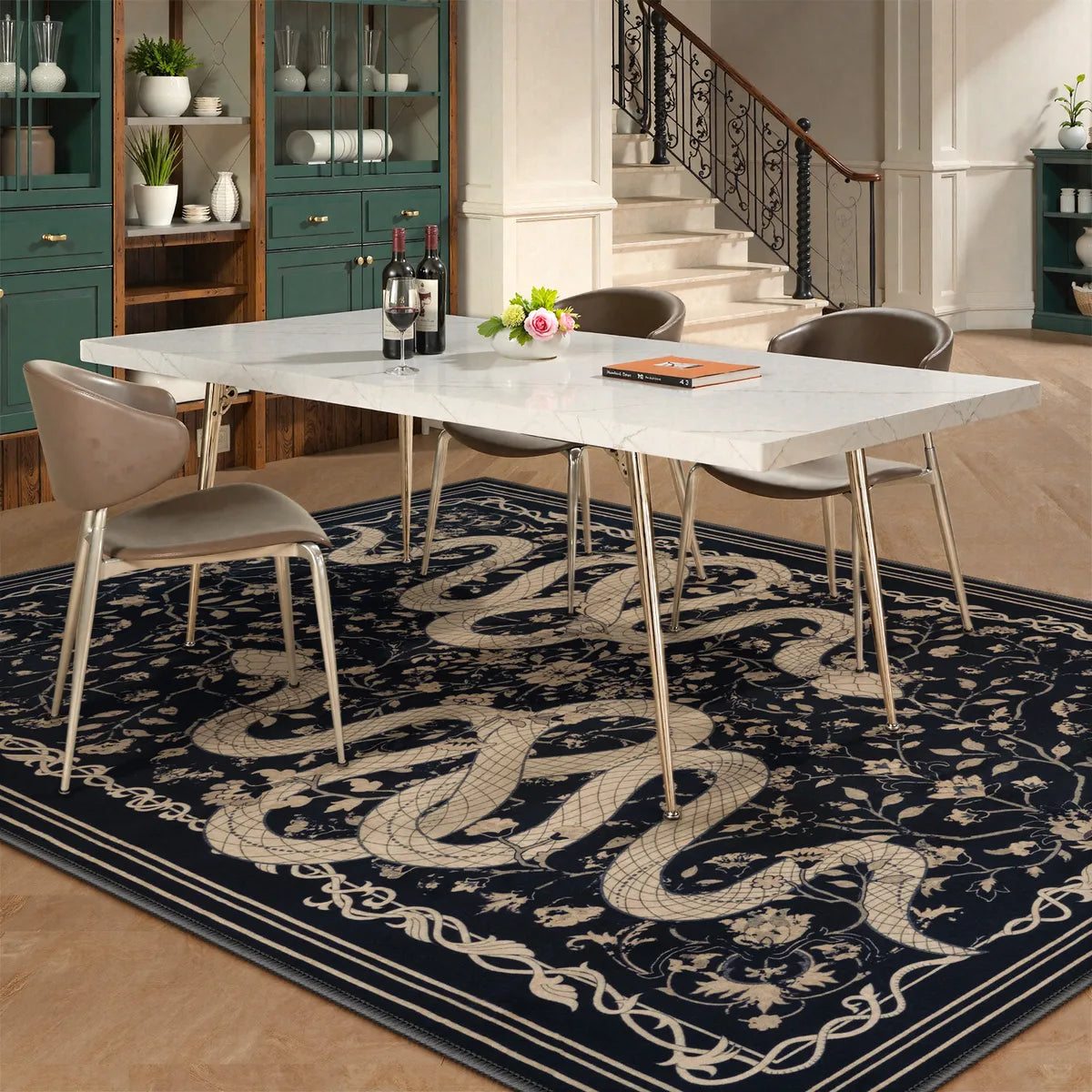 Serpente Washable Mystical Snake Black Rug Area Rugs Lahome