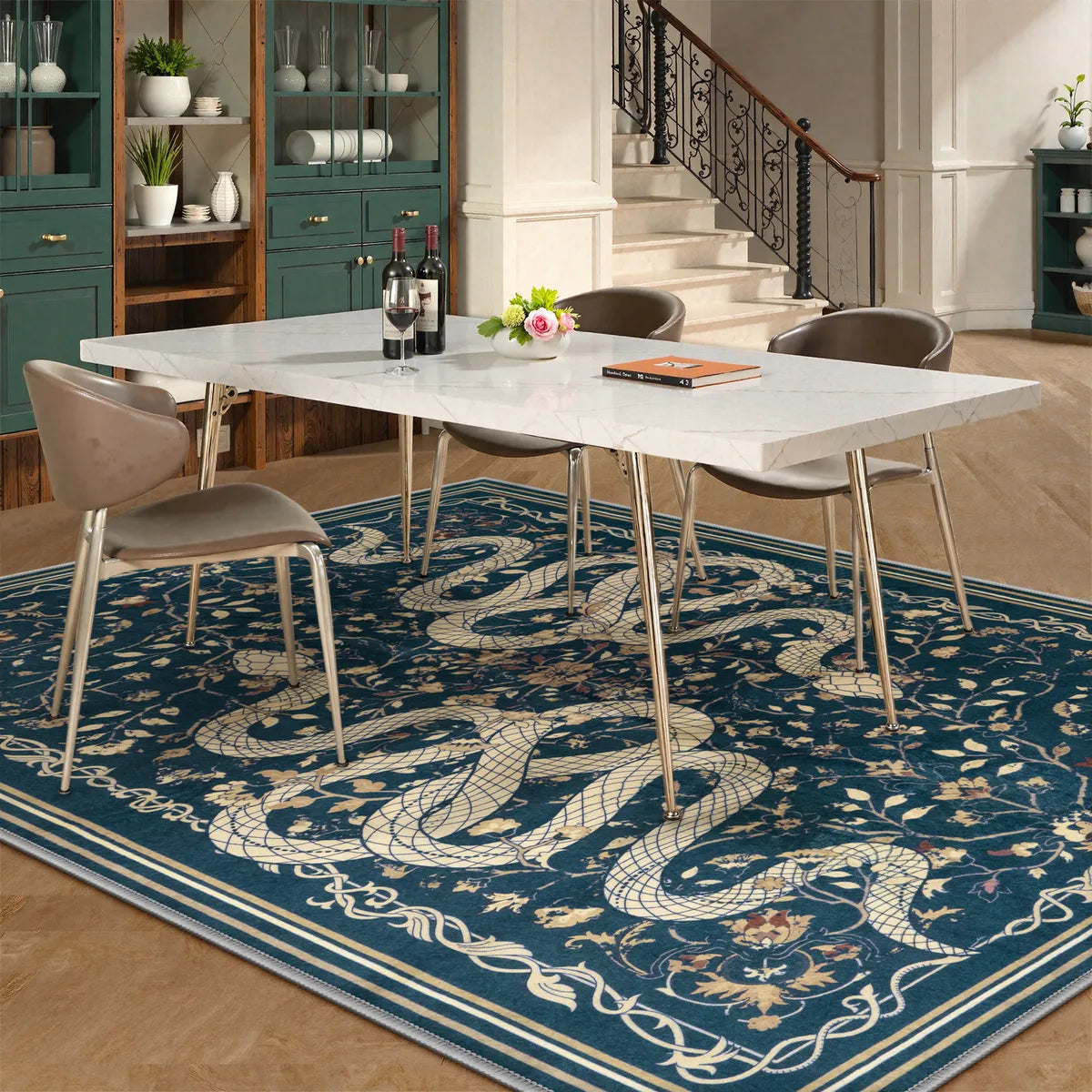 Serpente Washable Mystical Snake Blue Rug Area Rugs Lahome